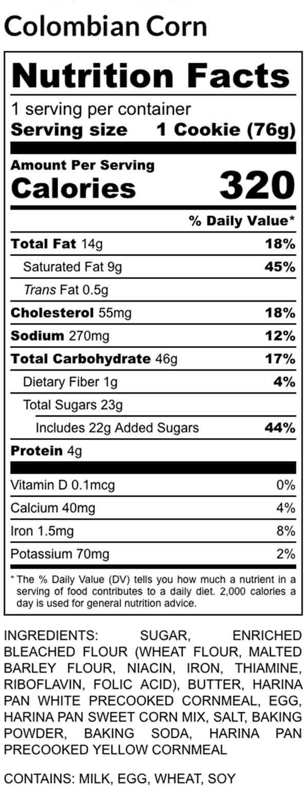 Nutrition facts Colombian Corn x6