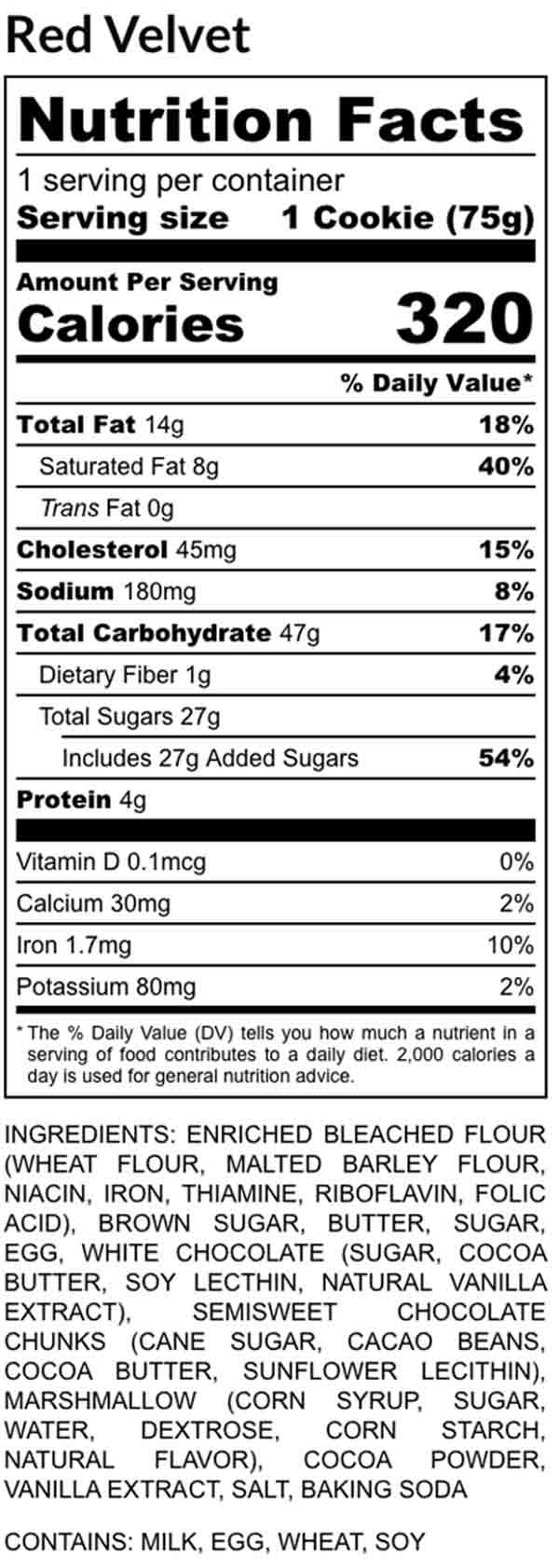 Nutrition facts Red Velvet x6