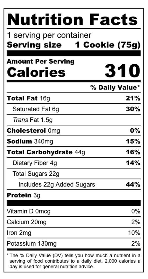 Nutrition facts GF + Vegan Double Chocolate x6