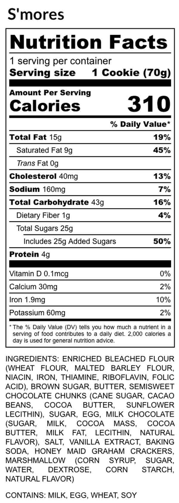 Nutrition facts S'Mores x6