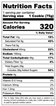 Red Velvet Cookie Nutrition Label