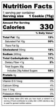 The Pantry Cookie Nutrition Label